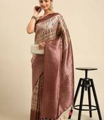 Pink & Cream-Coloured Ethnic Motifs Silk Blend Banarasi Saree