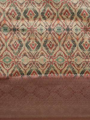 Pink & Cream-Coloured Ethnic Motifs Silk Blend Banarasi Saree 4