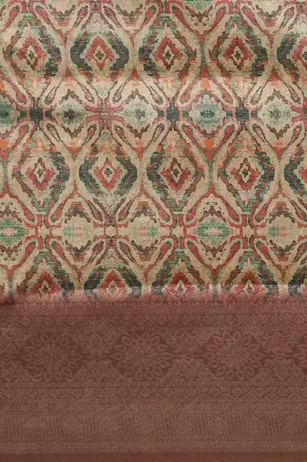 Pink & Cream-Coloured Ethnic Motifs Silk Blend Banarasi Saree