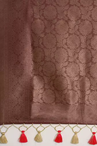 Pink & Cream-Coloured Ethnic Motifs Silk Blend Banarasi Saree