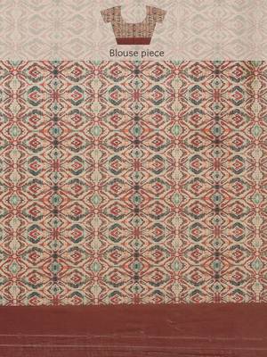 Pink & Cream-Coloured Ethnic Motifs Silk Blend Banarasi Saree 8