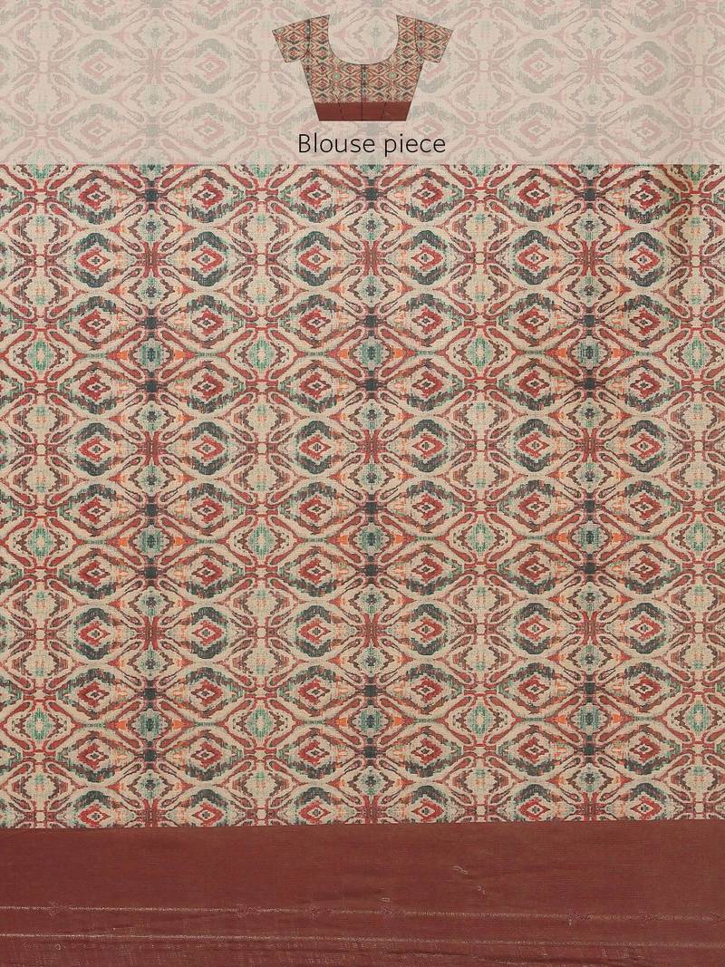 Pink & Cream-Coloured Ethnic Motifs Silk Blend Banarasi Saree