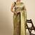 Cream-Coloured & Olive Green Ethnic Motifs Silk Blend Banarasi Saree