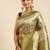 Cream-Coloured & Olive Green Ethnic Motifs Silk Blend Banarasi Saree