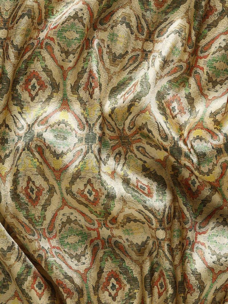 Cream-Coloured & Olive Green Ethnic Motifs Silk Blend Banarasi Saree