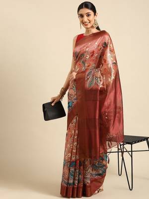 Pink & Red Kalamkari Ready to Wear Tussar Saree 1
