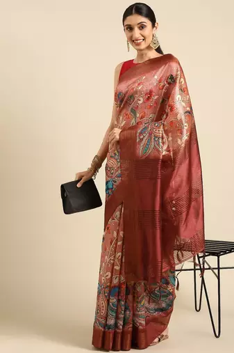 Pink & Red Kalamkari Ready to Wear Tussar Saree