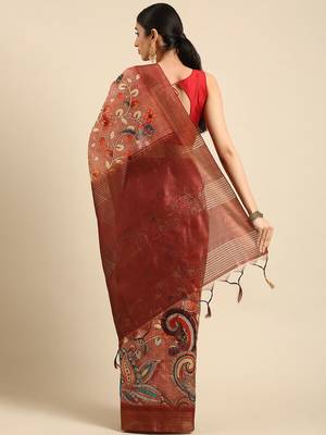 Pink & Red Kalamkari Ready to Wear Tussar Saree 3