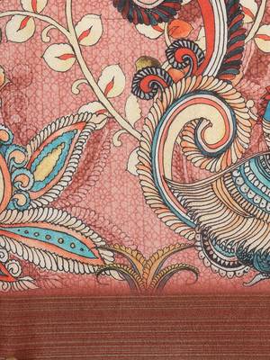 Pink & Red Kalamkari Ready to Wear Tussar Saree 4