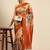 Orange & Blue Floral Print Tussar Saree