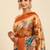 Orange & Blue Floral Print Tussar Saree