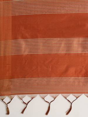 Orange & Blue Floral Print Tussar Saree 5