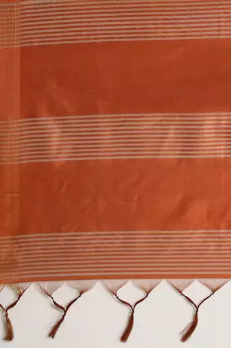 Orange & Blue Floral Print Tussar Saree