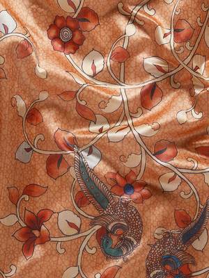 Orange & Blue Floral Print Tussar Saree 6