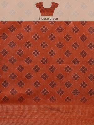 Orange & Blue Floral Print Tussar Saree 8