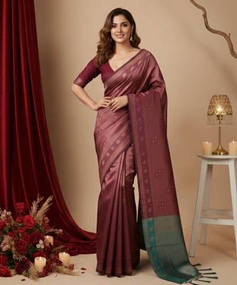maroon color silk blend saree for graceful ceremonial looks 1