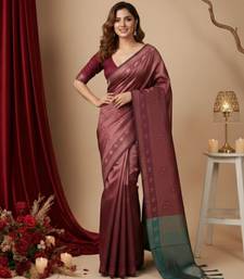 maroon color silk blend saree for graceful ceremonial looks