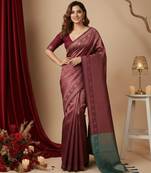 maroon color silk blend saree for graceful ceremonial looks