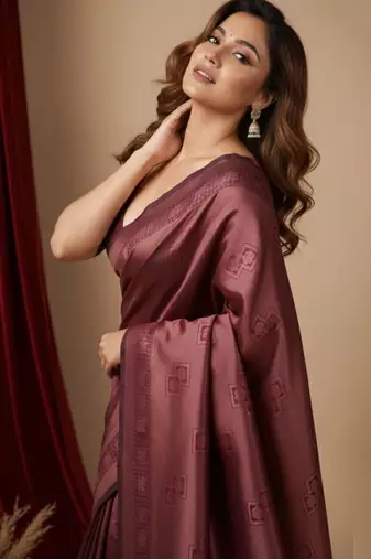 maroon color silk blend saree for graceful ceremonial looks