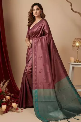 maroon color silk blend saree for graceful ceremonial looks
