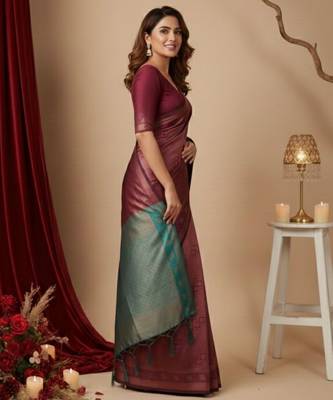 maroon color silk blend saree for graceful ceremonial looks 4