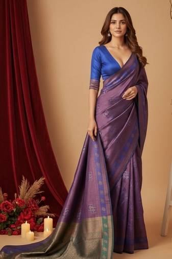 purple color silk blend saree for graceful ceremonial looks