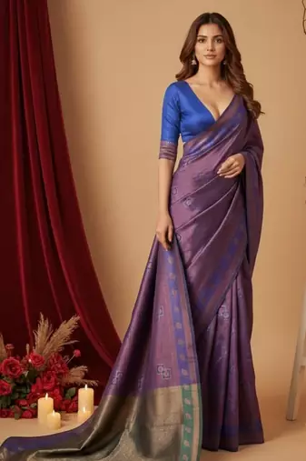 purple color silk blend saree for graceful ceremonial looks