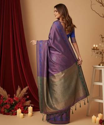 purple color silk blend saree for graceful ceremonial looks 2