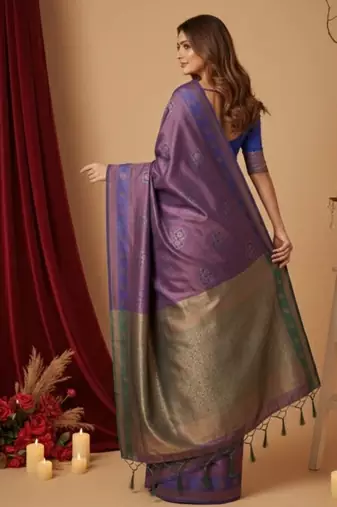 purple color silk blend saree for graceful ceremonial looks