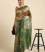 Green & Red Kalamkari Tussar Saree