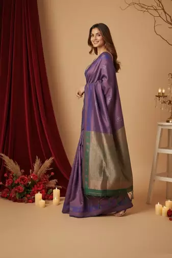 purple color silk blend saree for graceful ceremonial looks