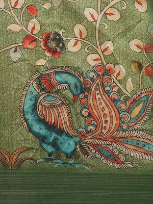 Green & Red Kalamkari Tussar Saree 4