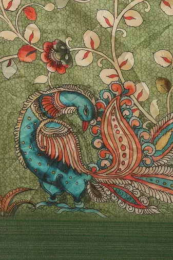 Green & Red Kalamkari Tussar Saree
