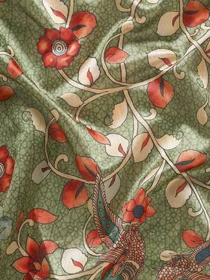 Green & Red Kalamkari Tussar Saree 6