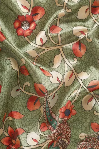 Green & Red Kalamkari Tussar Saree