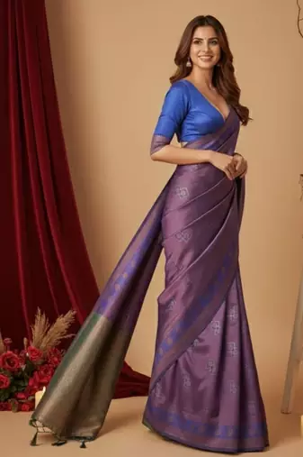 purple color silk blend saree for graceful ceremonial looks