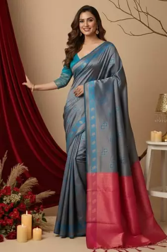 teal blue/pink color silk blend saree for graceful ceremonial looks