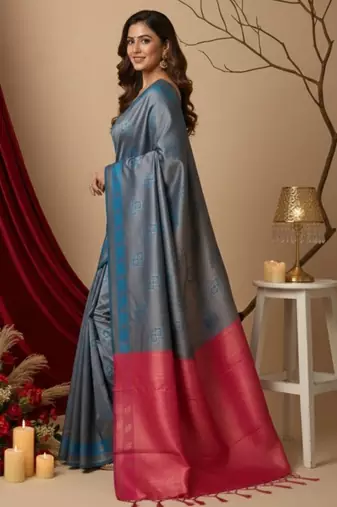 teal blue/pink color silk blend saree for graceful ceremonial looks