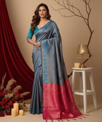 teal blue/pink color silk blend saree for graceful ceremonial looks 5
