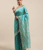 Turquoise Blue Ethnic Motifs Bhagalpuri Saree