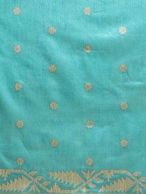Turquoise Blue Ethnic Motifs Bhagalpuri Saree 3