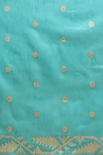 Turquoise Blue Ethnic Motifs Bhagalpuri Saree