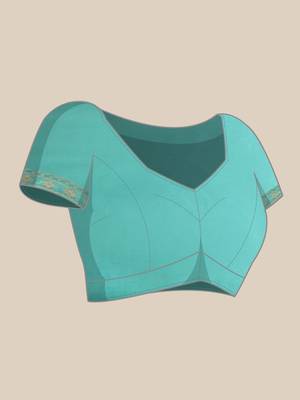 Turquoise Blue Ethnic Motifs Bhagalpuri Saree 6