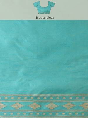 Turquoise Blue Ethnic Motifs Bhagalpuri Saree 7