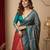teal blue/red color silk blend saree for graceful ceremonial looks