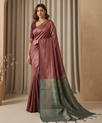 brown color silk blend saree for graceful ceremonial looks 1