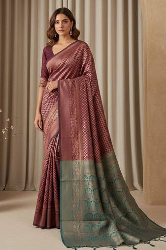 brown color silk blend saree for graceful ceremonial looks