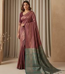 brown color silk blend saree for graceful ceremonial looks