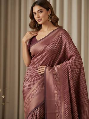 brown color silk blend saree for graceful ceremonial looks 3