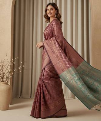 brown color silk blend saree for graceful ceremonial looks 4